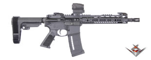 High-performance tactical rifle with modular rail system and optical sight for precision shooting.
