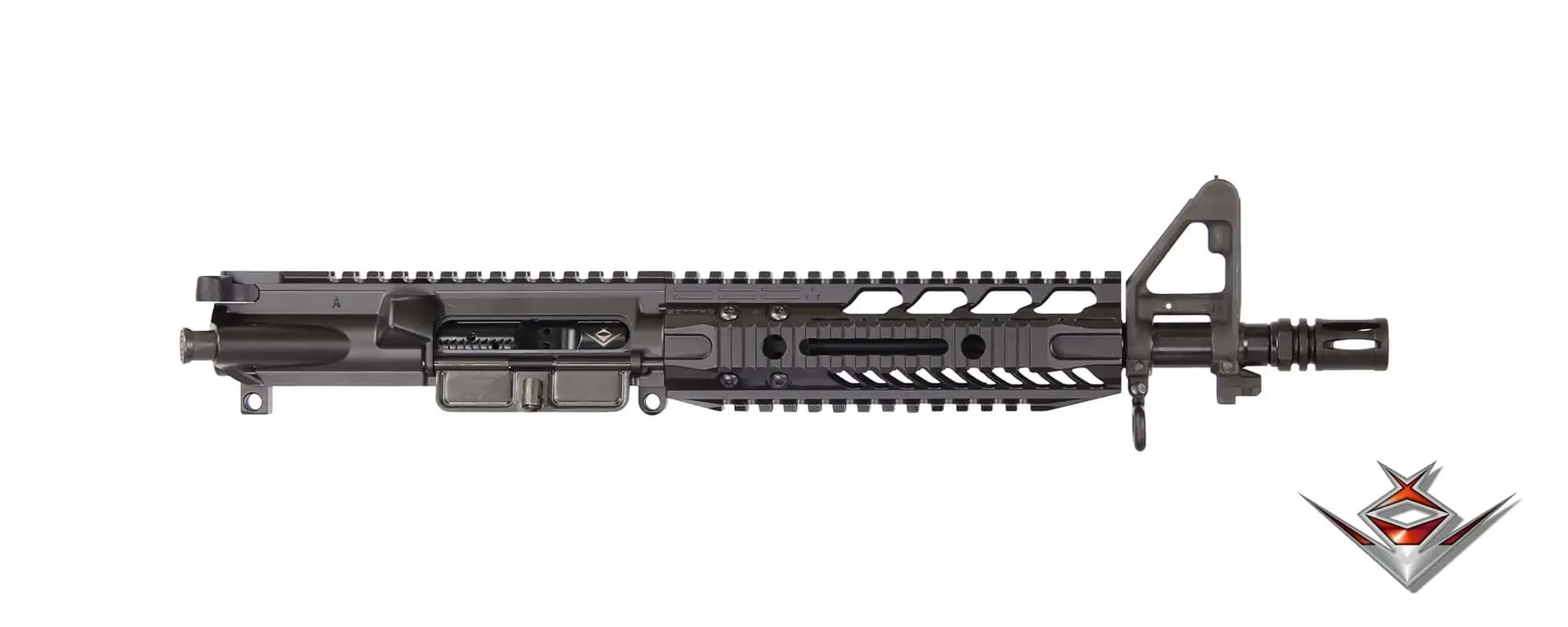 Precision rifle upper receiver with free-floating handguard and Picatinny rail for tactical shooting.