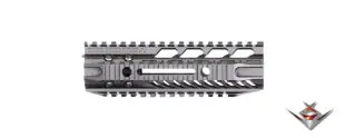 Custom rifle handguard with tactical rail system for precision shooting.